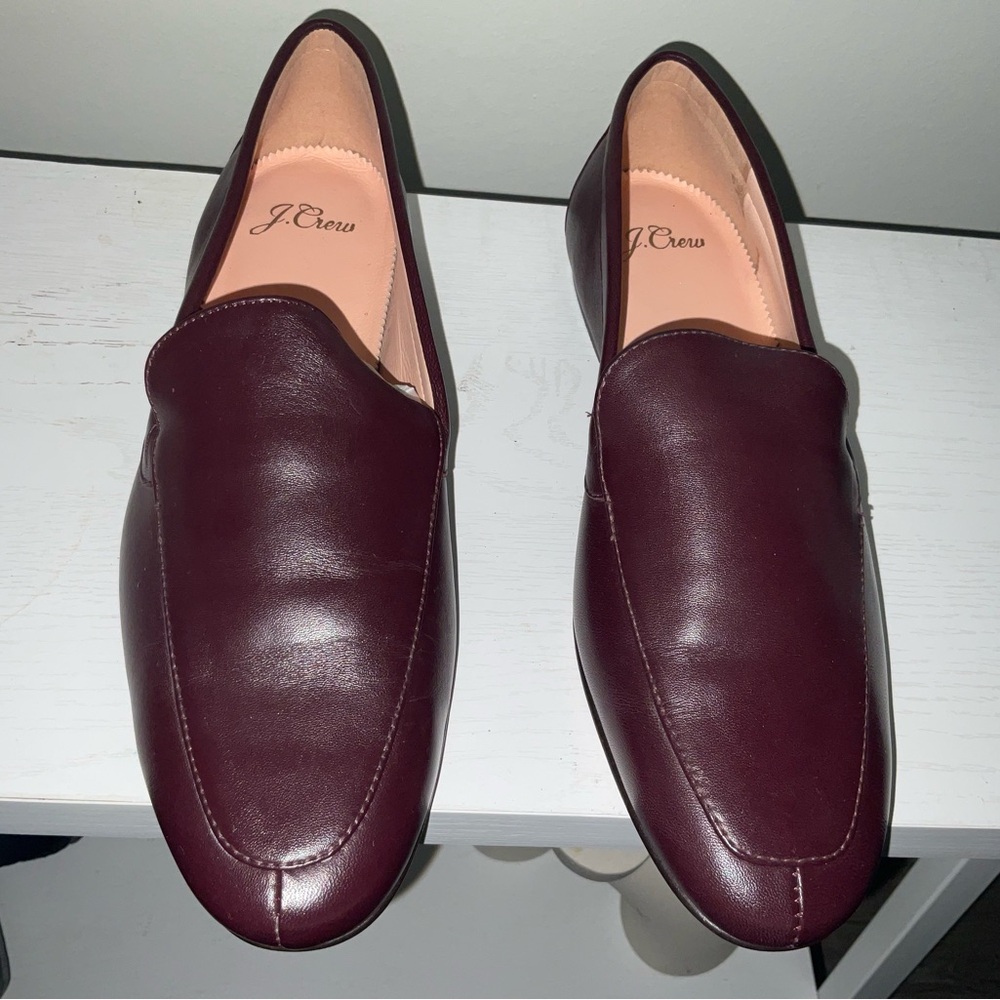 NEW J. Crew Women's Cecile leather smoking slippers loafers dark red burgundy - Picture 5 of 6